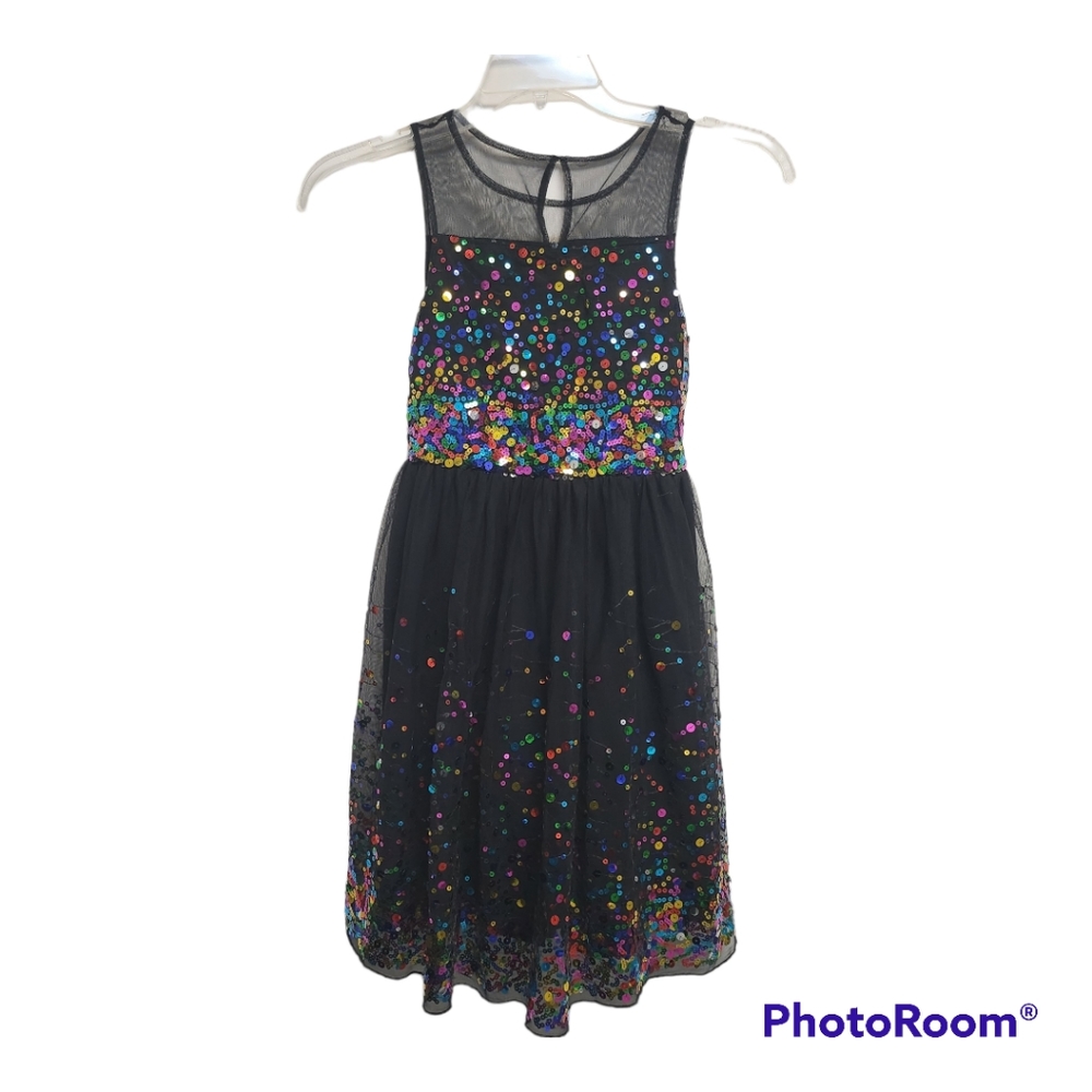 Speechless Black Colorful Sequin Girls Holiday Dress Size 12